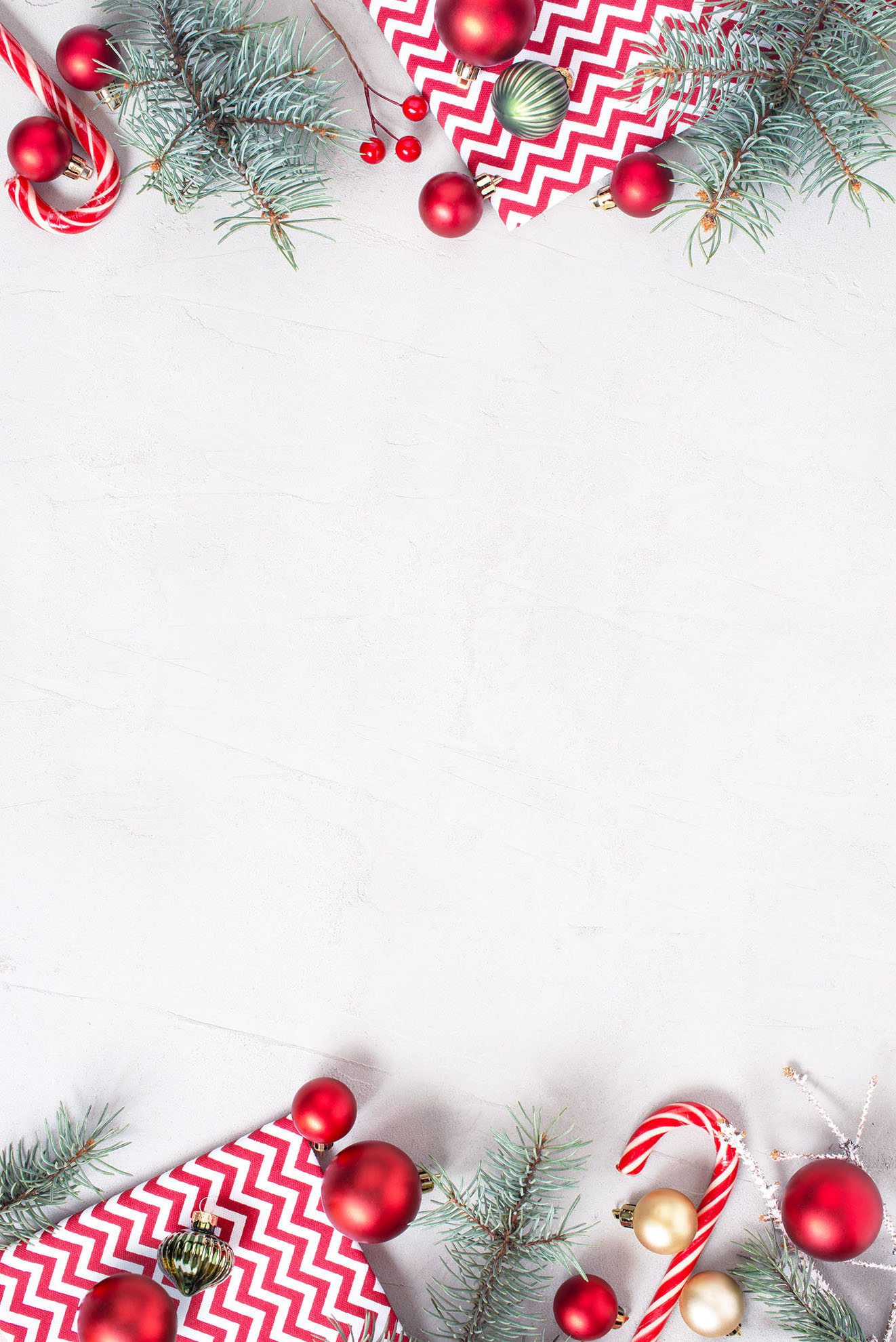 Christmas or New Year background with festive red decoration, copy space